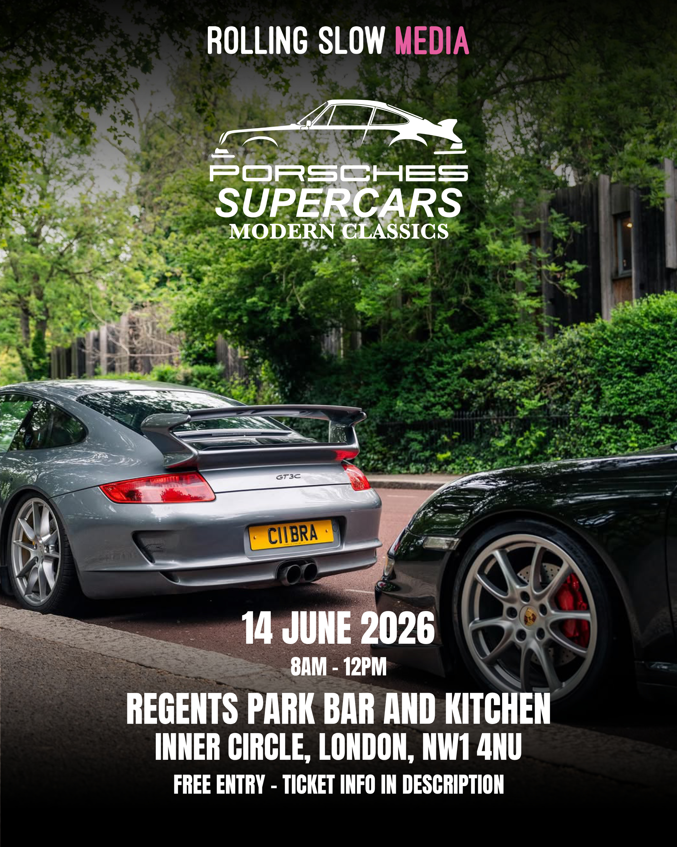 Portrait poster artwork for the Regent's Park Cars & Coffee event