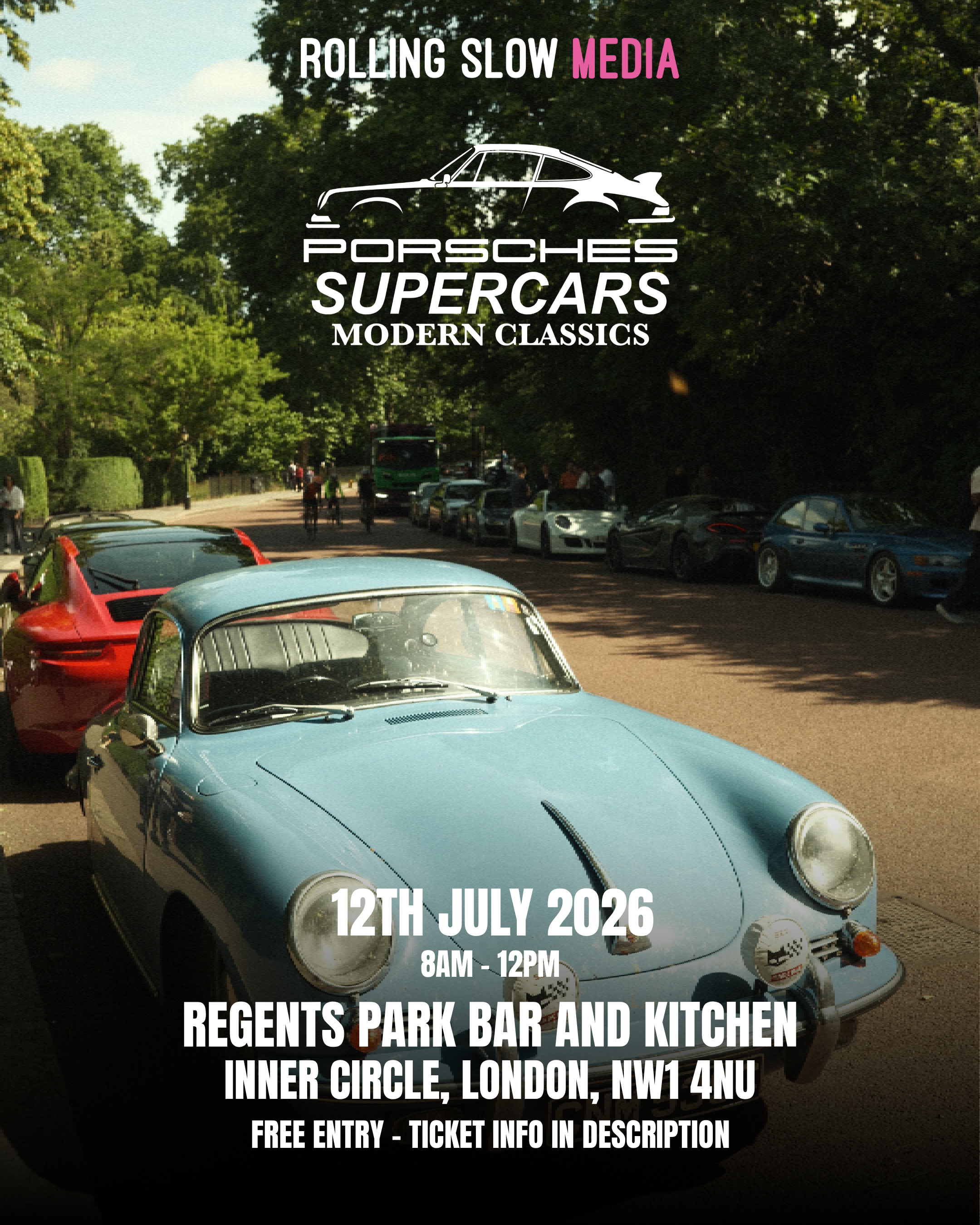 Portrait poster artwork for the Regent's Park Cars & Coffee event