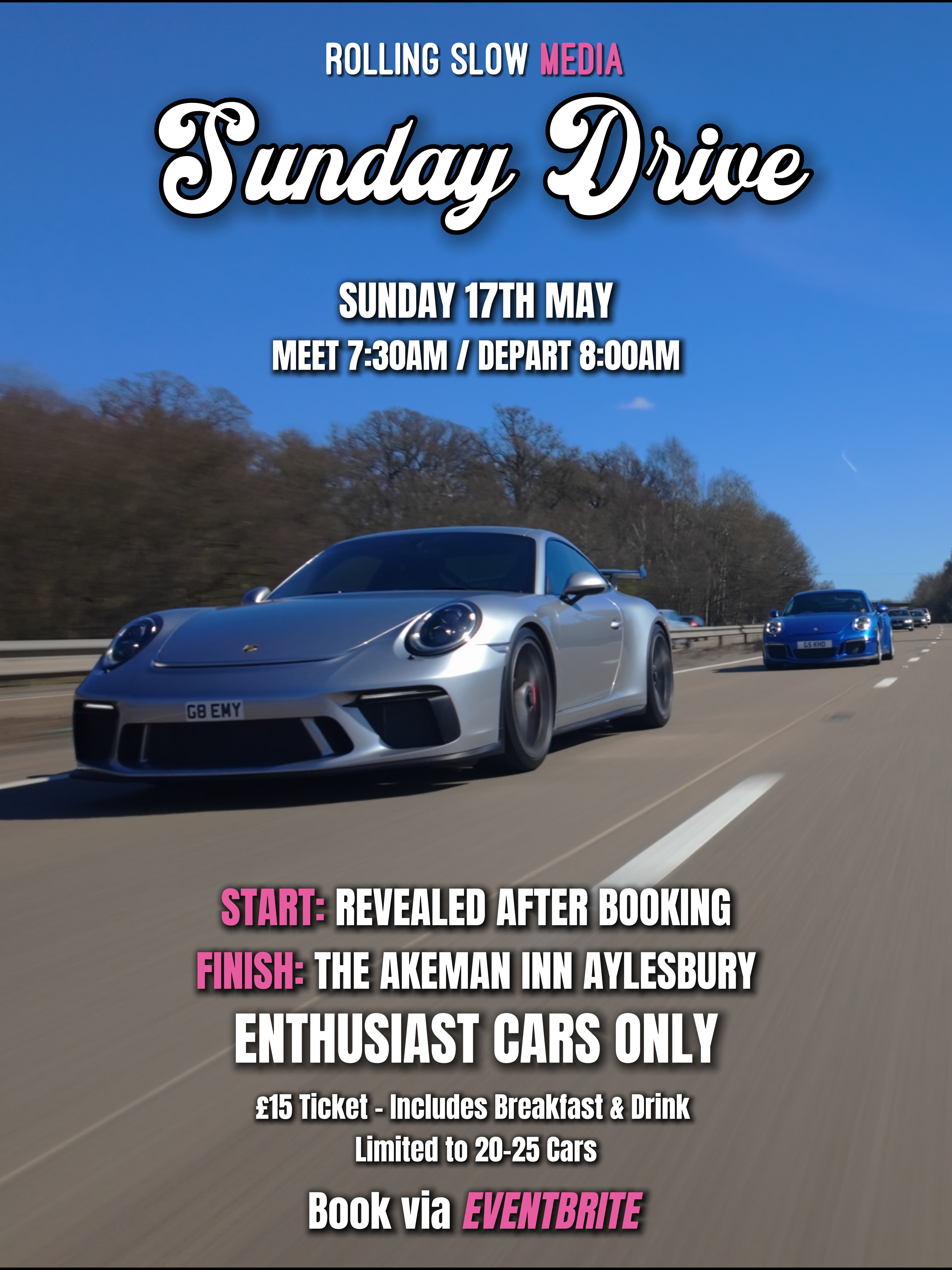 Portrait poster artwork for the Sunday Drive to Aylesbury event
