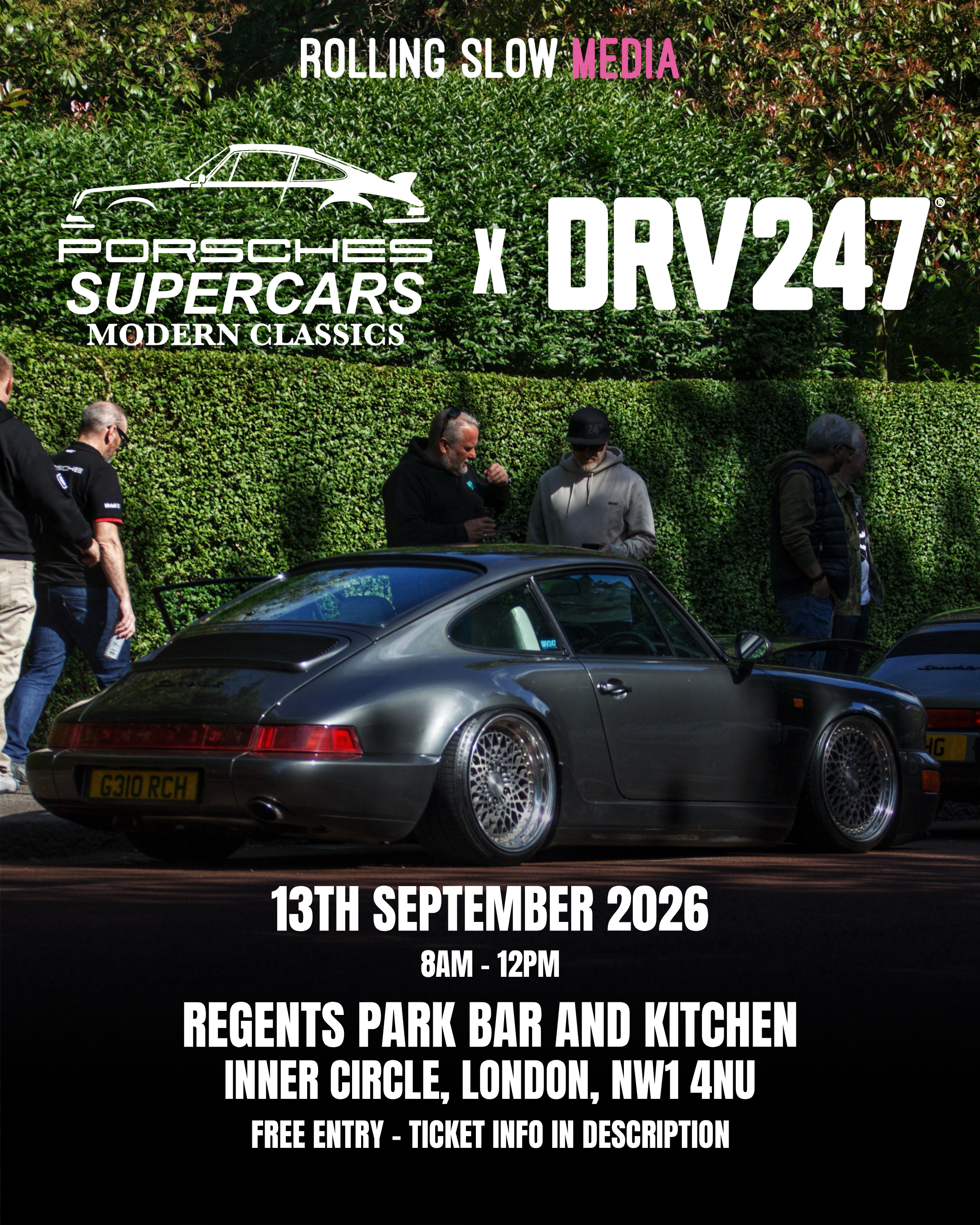 Portrait poster artwork for the Regent's Park Cars & Coffee event