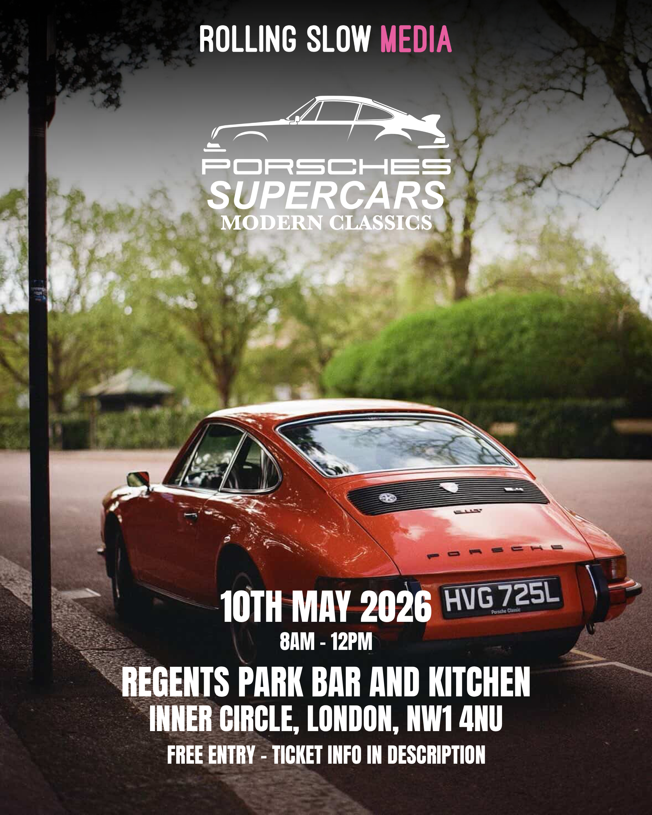 Portrait poster artwork for the Regent's Park Cars & Coffee event
